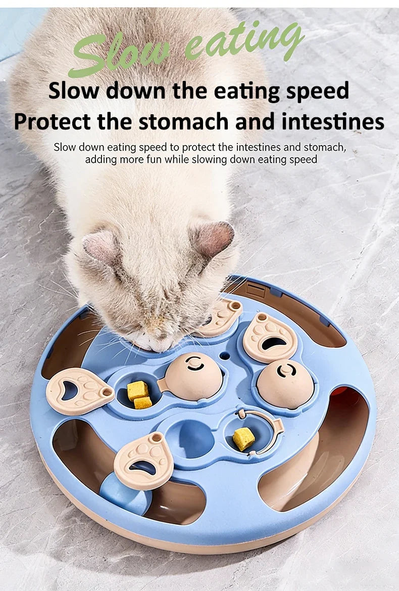 Smart Cat Puzzle Toy Slow Feeder Interactive Turntable Food Dispenser For Indoor Cats Anti-Boredom Pet Training Play Toy