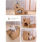 Pet Cat House Three Layer Stairs Multifunctional Nest Scratching Board Corrugated Paper Pad Pet Supplies Cat Accessories