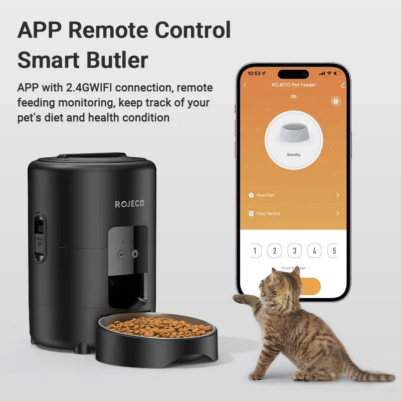 ROJECO 2L Automatic Pet Feeder | Smart WiFi Cat & Dog Food Dispenser