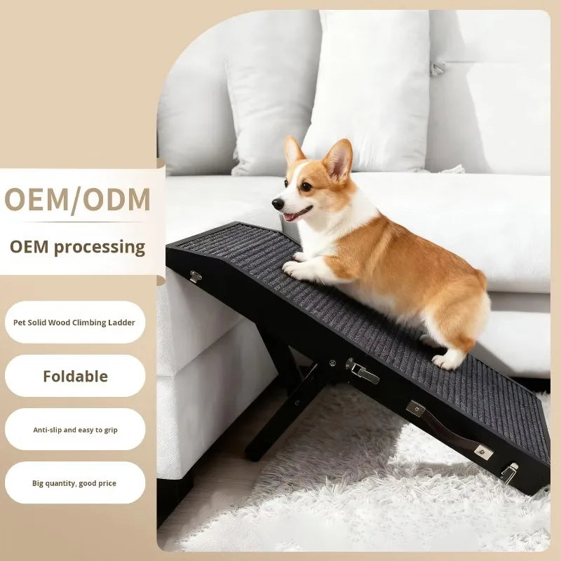 Portable Luxury Handheld Foldable Solid Wood Pet Ramp Ladder with Non-Slip Surface for Dogs-Adjustable Outdoor Pet Stairs