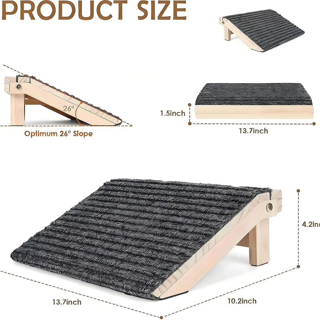 Dog Stair Ramp Compact Wooden Pet Ladder with Traction Mat Safe Climbing for Small Pets Bed Couch Car
