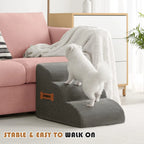2/3 Step Pet Stairs, Non-Slip Washable Memory Foam Dog Cat Ramp for Couch Bed Access