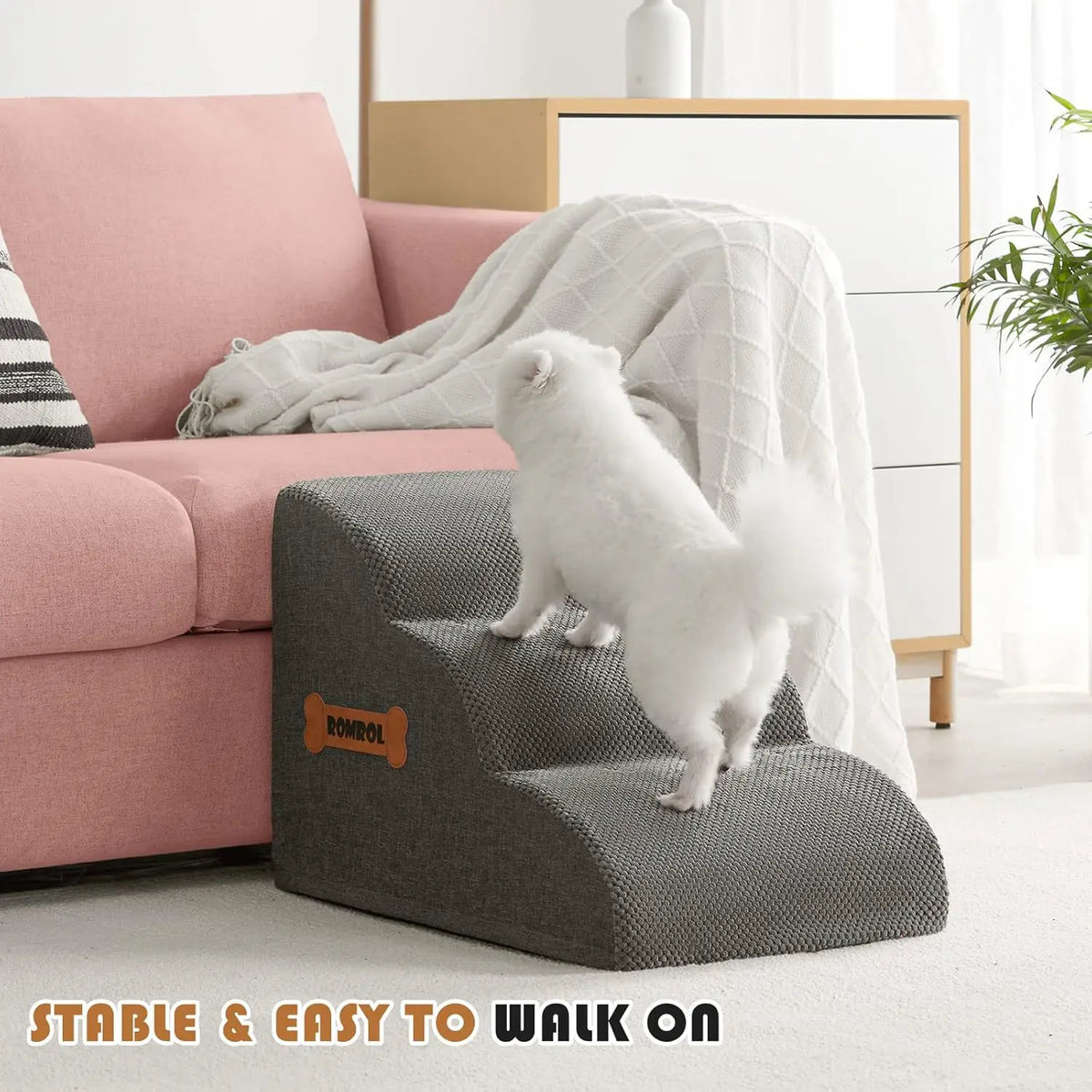 2/3 Step Pet Stairs, Non-Slip Washable Memory Foam Dog Cat Ramp for Couch Bed Access