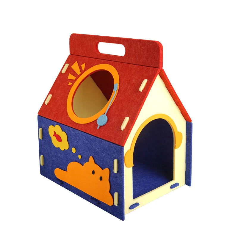 Cozy Cute Detachable Felt Cat Bed Condo Shelter House for Indoor Use Easy To Assemble Durable and Warm Funnest  cats dog house