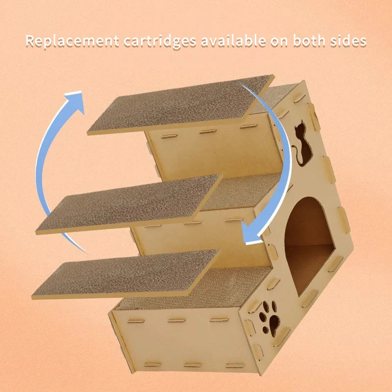 Pet Cat House Three Layer Stairs Multifunctional Nest Scratching Board Corrugated Paper Pad Pet Supplies Cat Accessories