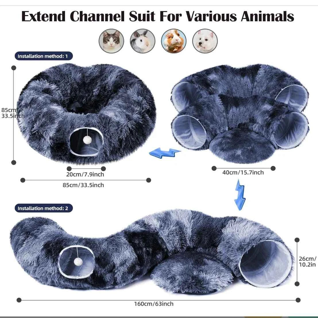 Plush Cat Tunnel Bed – 2-in-1 Cozy Sleeping Bed and Interactive Toy