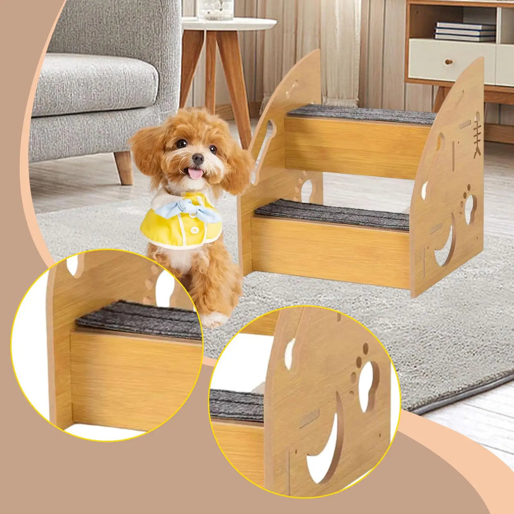 Dog Stairs Wooden Ramp Wear Resistant Steps Non Slip Ladder for Small Dogs Cats Home Sofa Bed
