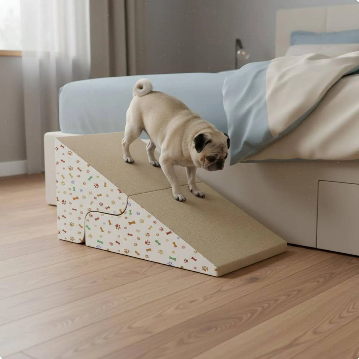 Transformable Pet Stairs Ramp Cleanable Cover Foldable Pet Ramp Three-Tier Dog Stairs Non-Slip Surface for Older Animals