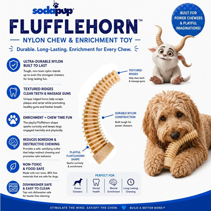 Flufflehorn Dental Antler - Indestructible Nylon Dog Chew Toy XL | USA Made
