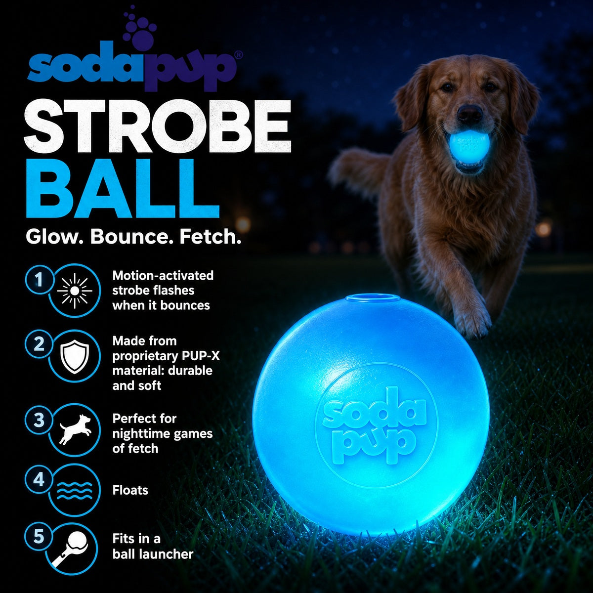 Strobe Ball Light-Up Dog Toy - Durable Floating Chew Ball | Made in USA