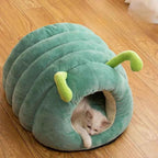 Kawaii Cartoon Caterpillar Pet Bed (Up to 23.6 in) - Warm Soft Plush Cat/Dog House