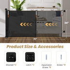Retractable Baby Gate,HDJ 120inch Extra Wide Baby Safety Gate for Stairs,Doorways,Dog Gate Pet Gate for Indoor and Outdoor,Black