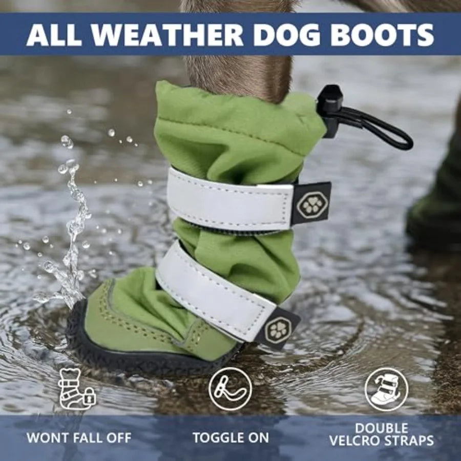 Dog Rainboots Waterproof Dog Shoes for Medium to Large Dogs Non Slip Dog Booties and Paw Protectors - 4PCS Doggie Hiking Boots