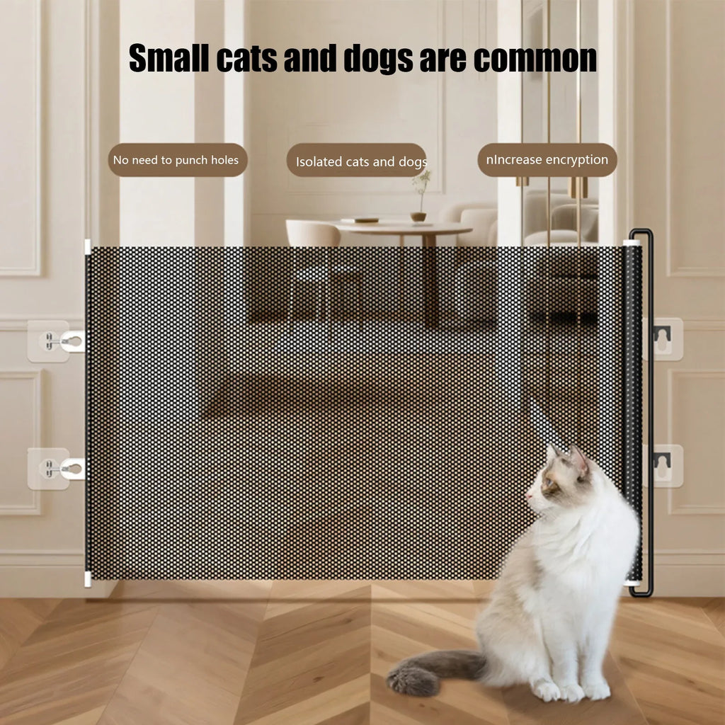 Pet Gate Indoor Retractable Stair Barrier 49 Inch Wide Childproof No Drilling Gate for Kitten Puppy House Yard Garage Patio Deck