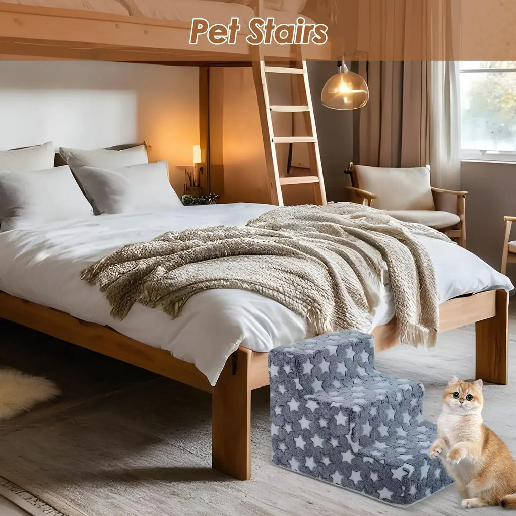 Dog Stairs 3 Steps Dog Stairs Ramp for High Beds Non-Slip Removable Cat Ladder Balanced Climbing Pet Ramp for Sofa Bedroom Chair