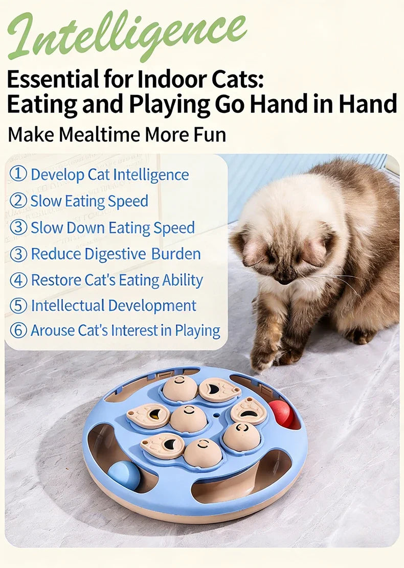 Smart Cat Puzzle Toy Slow Feeder Interactive Turntable Food Dispenser For Indoor Cats Anti-Boredom Pet Training Play Toy