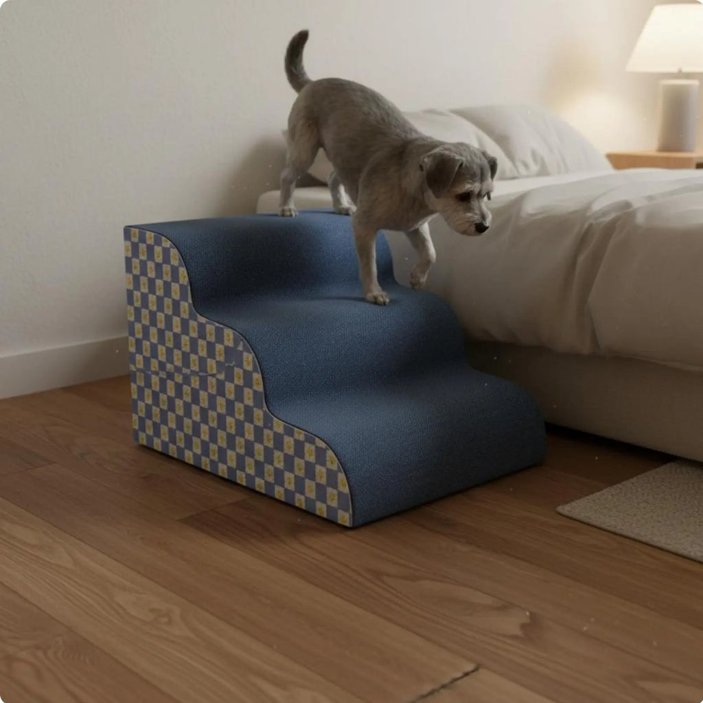 Transformable Pet Stairs Ramp Cleanable Cover Foldable Pet Ramp Three-Tier Dog Stairs Non-Slip Surface for Older Animals