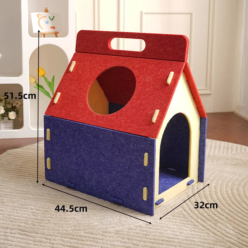 Cozy Cute Detachable Felt Cat Bed Condo Shelter House for Indoor Use Easy To Assemble Durable and Warm Funnest  cats dog house