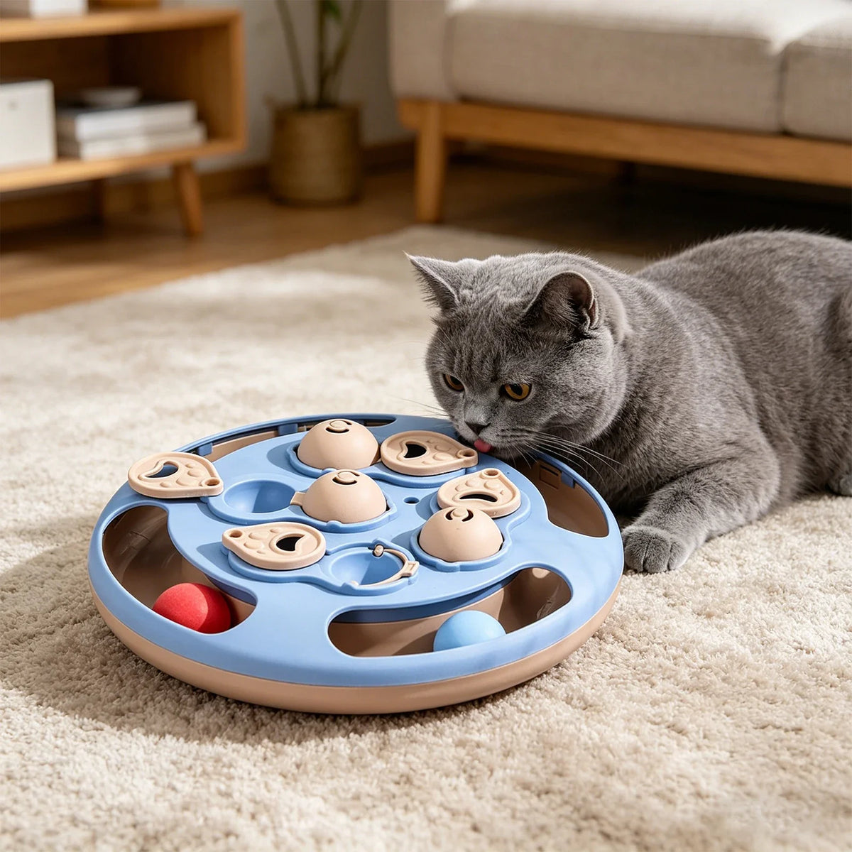 2-in-1 Cat Treat Puzzle Feeder Non-Slip Smart Cat Puzzle Toy Interactive Cat Turntable Slow Food Dispenser for Cats and Dogs