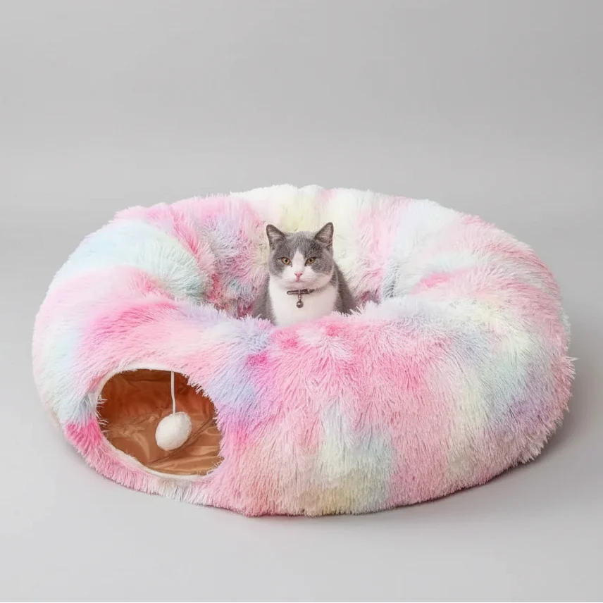 Plush Cat Tunnel Bed – 2-in-1 Cozy Sleeping Bed and Interactive Toy