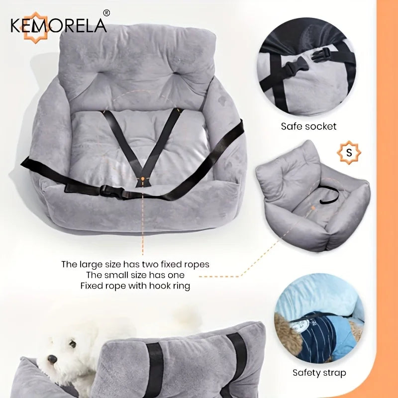 KEMORELA Car Seat for Cats & Small Dogs Winter Soft Gray Ergonomic Pet Carrier with Adjustable Straps Durable Polyester Material