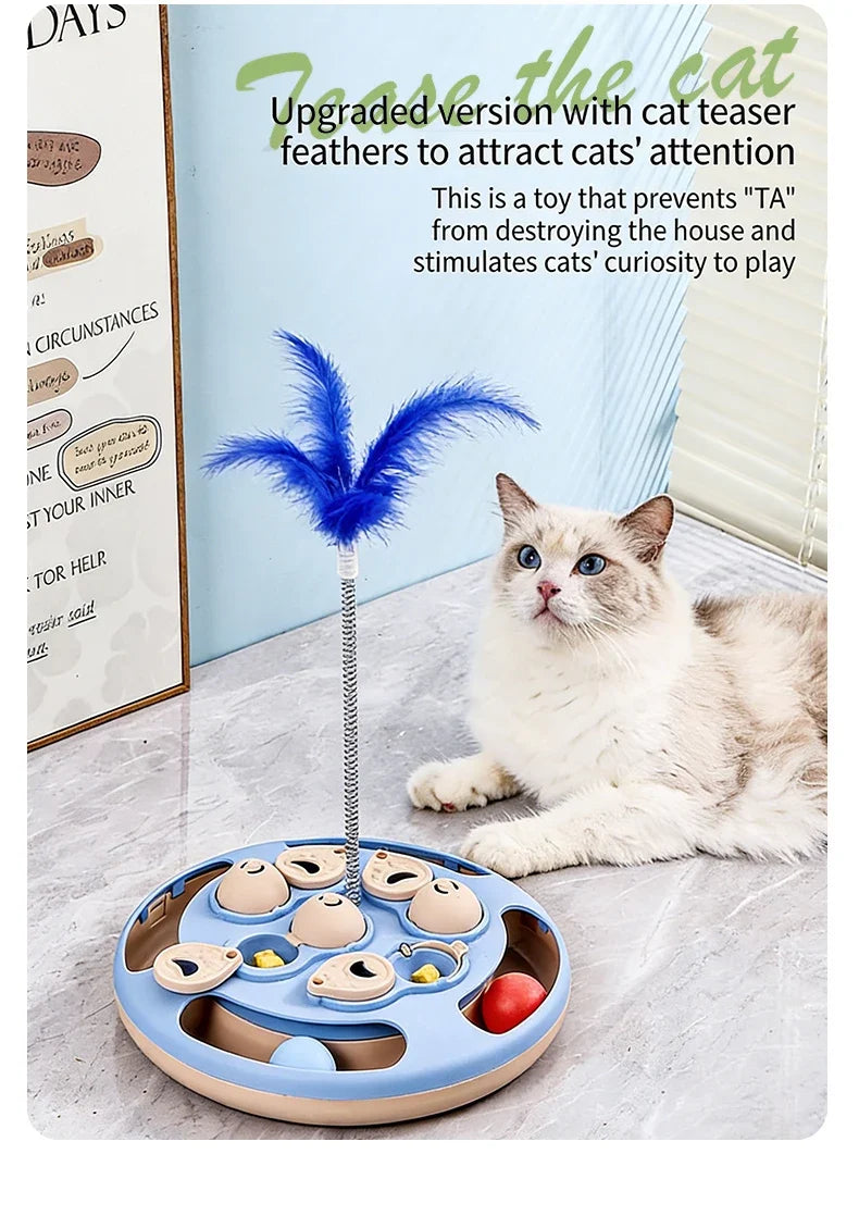 Smart Cat Puzzle Toy Slow Feeder Interactive Turntable Food Dispenser For Indoor Cats Anti-Boredom Pet Training Play Toy