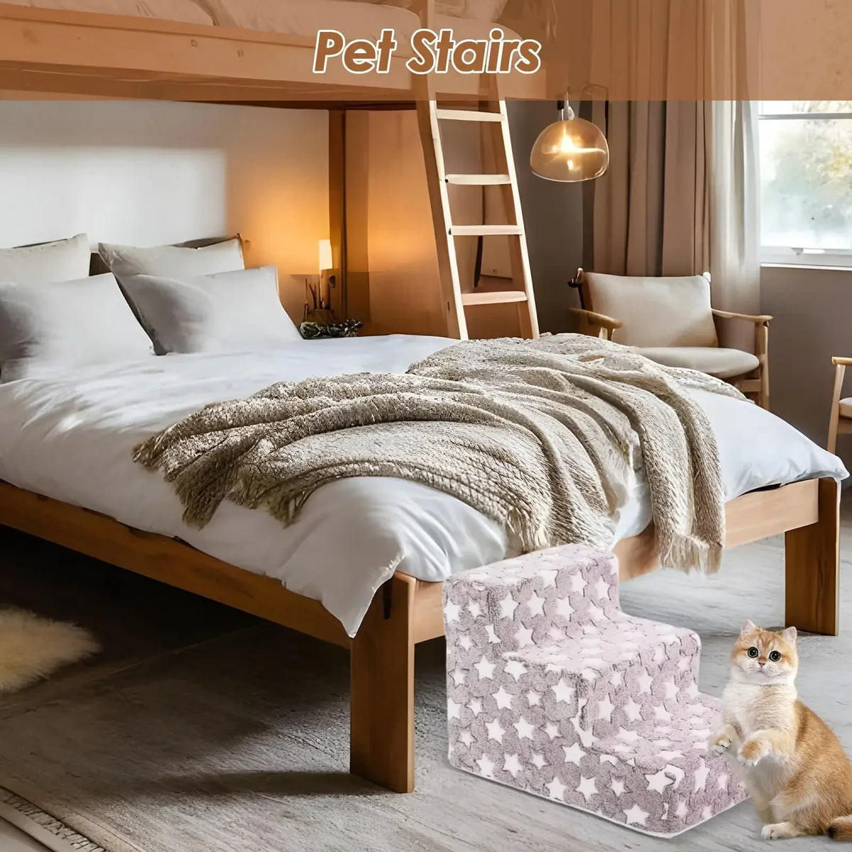 Dog Stairs 3 Steps Dog Stairs Ramp for High Beds Non-Slip Removable Cat Ladder Balanced Climbing Pet Ramp for Sofa Bedroom Chair