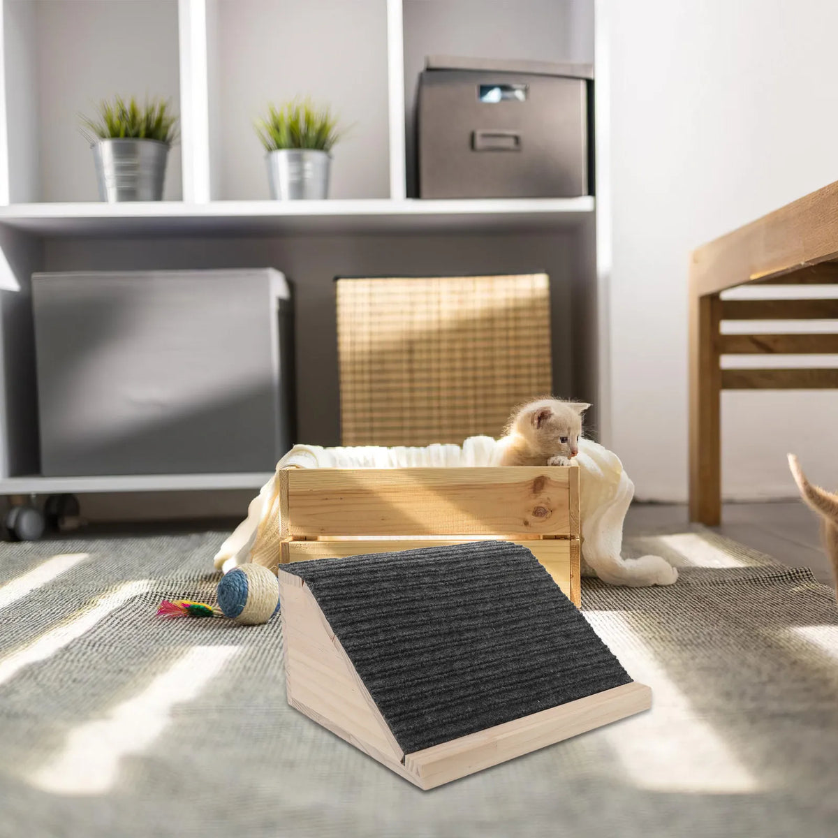 Wooden Pet Ramp for Stairs Indoor Dog Ramp for Small Dogs Cats Senior Pets Puppy Step Support 5.9 Inch Height 154Lbs Capacity