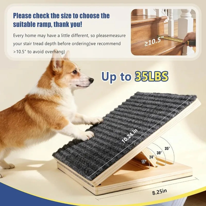 Foldable Wood Pet Ramp Non-Slip Striped Steps Adjustable Cat & Dog Ladder for Bed Access Portable Climbing Aide for Elderly Pets