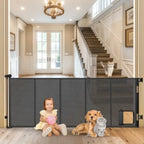 Reinforced Extra Wide Retractable Pet Gate With Cat Door For Doorways
