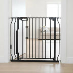 Baby Gate, 29.5"-46.4" Extra Wide, 30" High, Dog Gate for Stairs Doorways and House, Easy Step Walk Thru Auto Close Child Gate Pet Security Gate with Pressure Mount Kit and Wall Mount Kit, Black