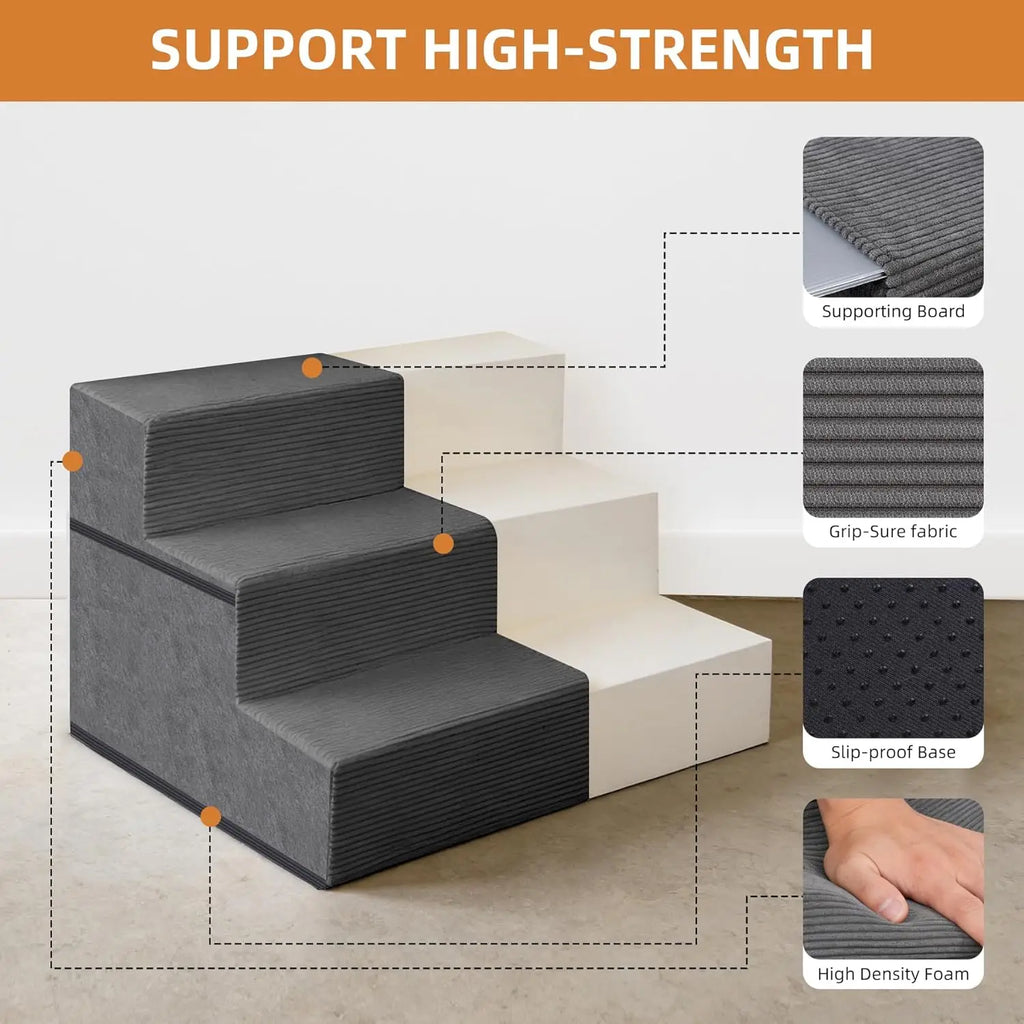 Dog Stairs for Small Dogs, 13.5' H, 3-Step Pet Steps for Bed Couch Sofa and Chair, Non-Slip Balanced Pet Ramp for Injured & Seni