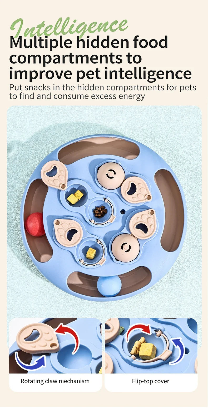 Smart Cat Puzzle Toy Slow Feeder Interactive Turntable Food Dispenser For Indoor Cats Anti-Boredom Pet Training Play Toy