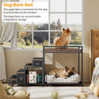Dog/Cat Window Perch with Stairs and Seat Cushion, Pet Bunk Bed with Storage Drawers, Bedside Dogs Cot for Small, Medium Cats &