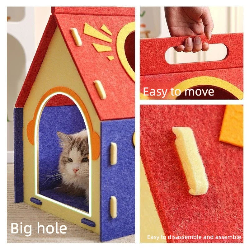 Cozy Cute Detachable Felt Cat Bed Condo Shelter House for Indoor Use Easy To Assemble Durable and Warm Funnest  cats dog house