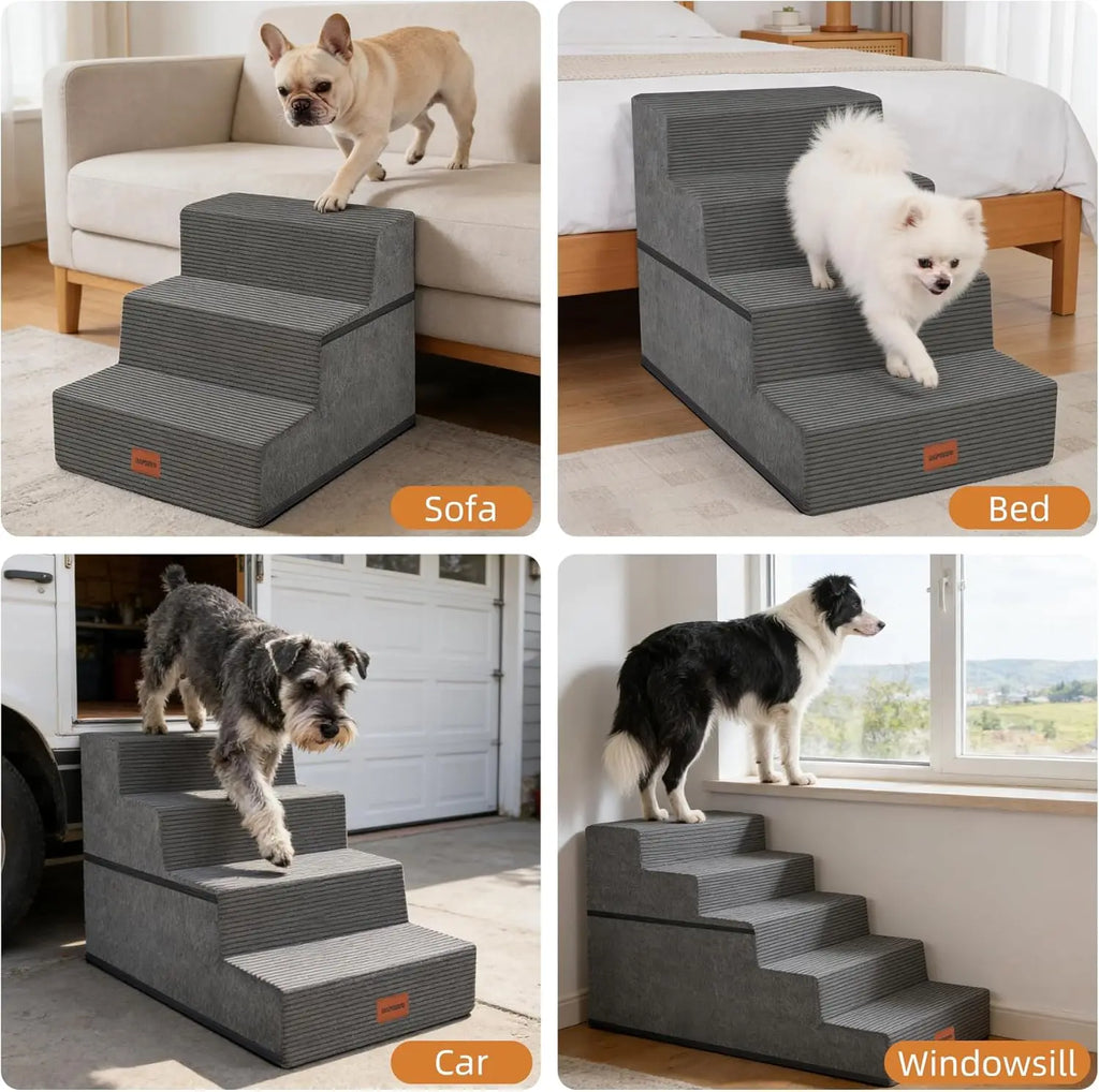 Dog Stairs for Small Dogs, 13.5' H, 3-Step Pet Steps for Bed Couch Sofa and Chair, Non-Slip Balanced Pet Ramp for Injured & Seni