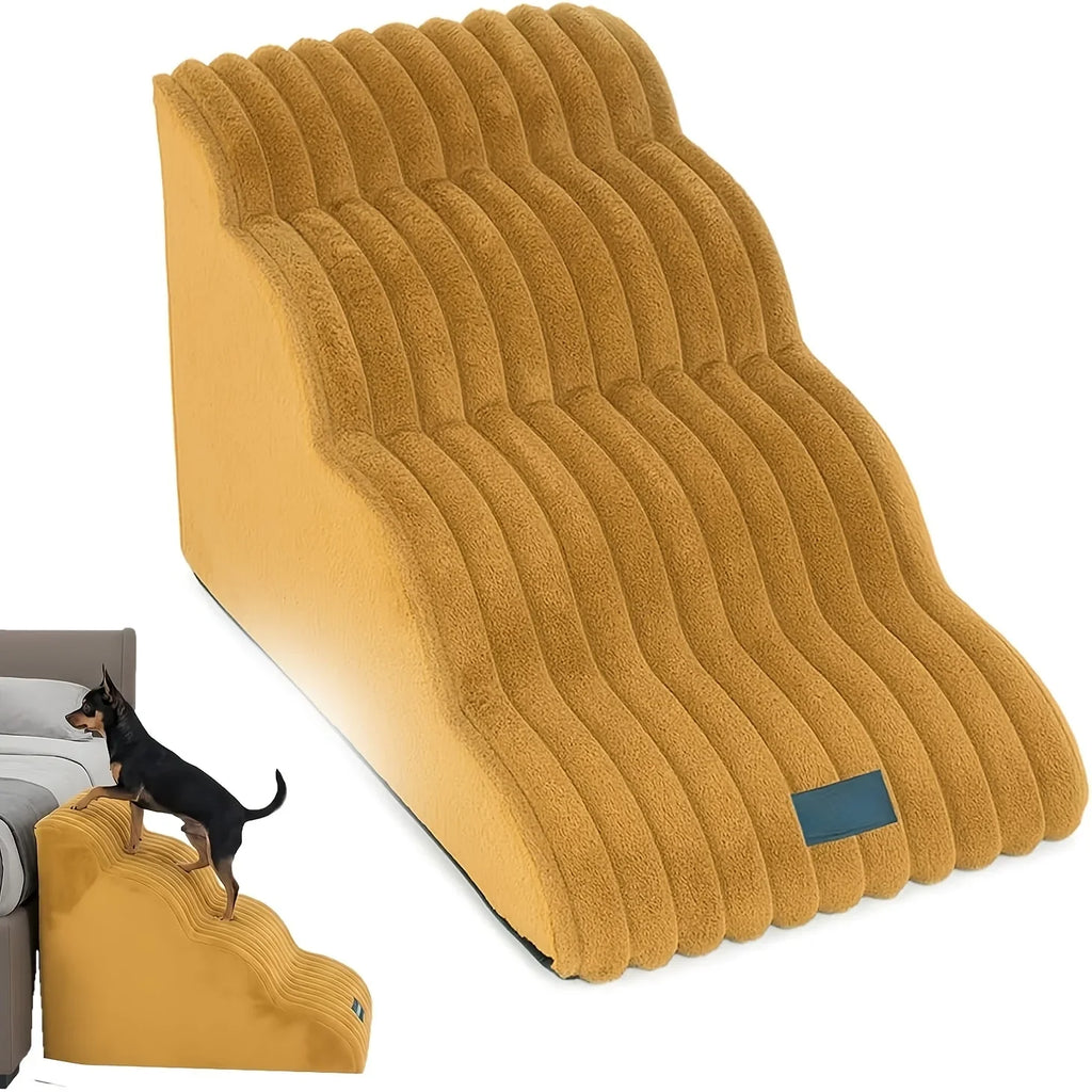 Plush Dogs Ladder with 35° Slope Ramp Non-Slip High Resilience Sponge Steps Pets Stairs Bedside Ramp Dog Supplies Accessories