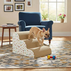 Transformable Pet Stairs Ramp Cleanable Cover Foldable Pet Ramp Three-Tier Dog Stairs Non-Slip Surface for Older Animals