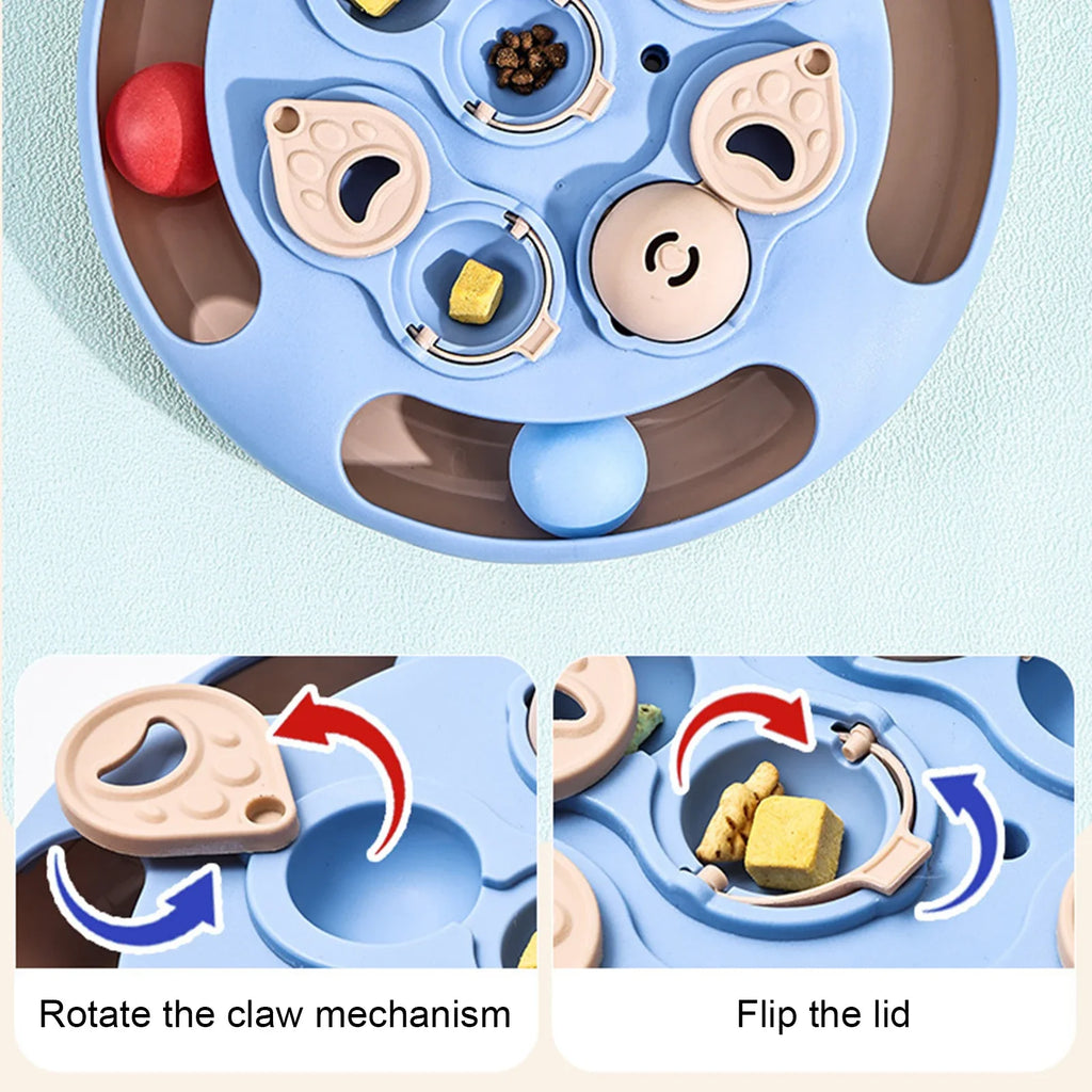 2-in-1 Cat Treat Puzzle Feeder Non-Slip Smart Cat Puzzle Toy Interactive Cat Turntable Slow Food Dispenser for Cats and Dogs