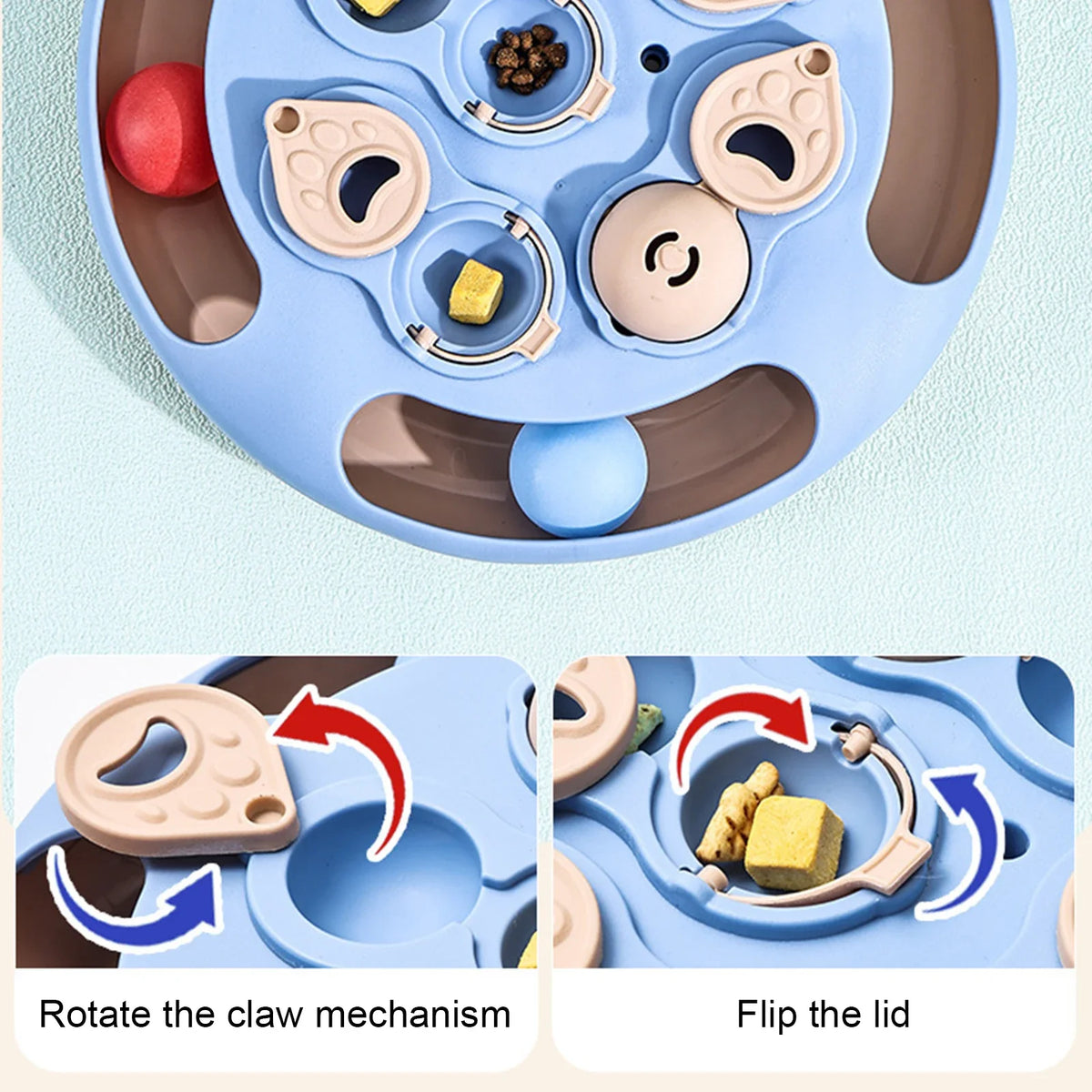 2-in-1 Cat Treat Puzzle Feeder Non-Slip Smart Cat Puzzle Toy Interactive Cat Turntable Slow Food Dispenser for Cats and Dogs