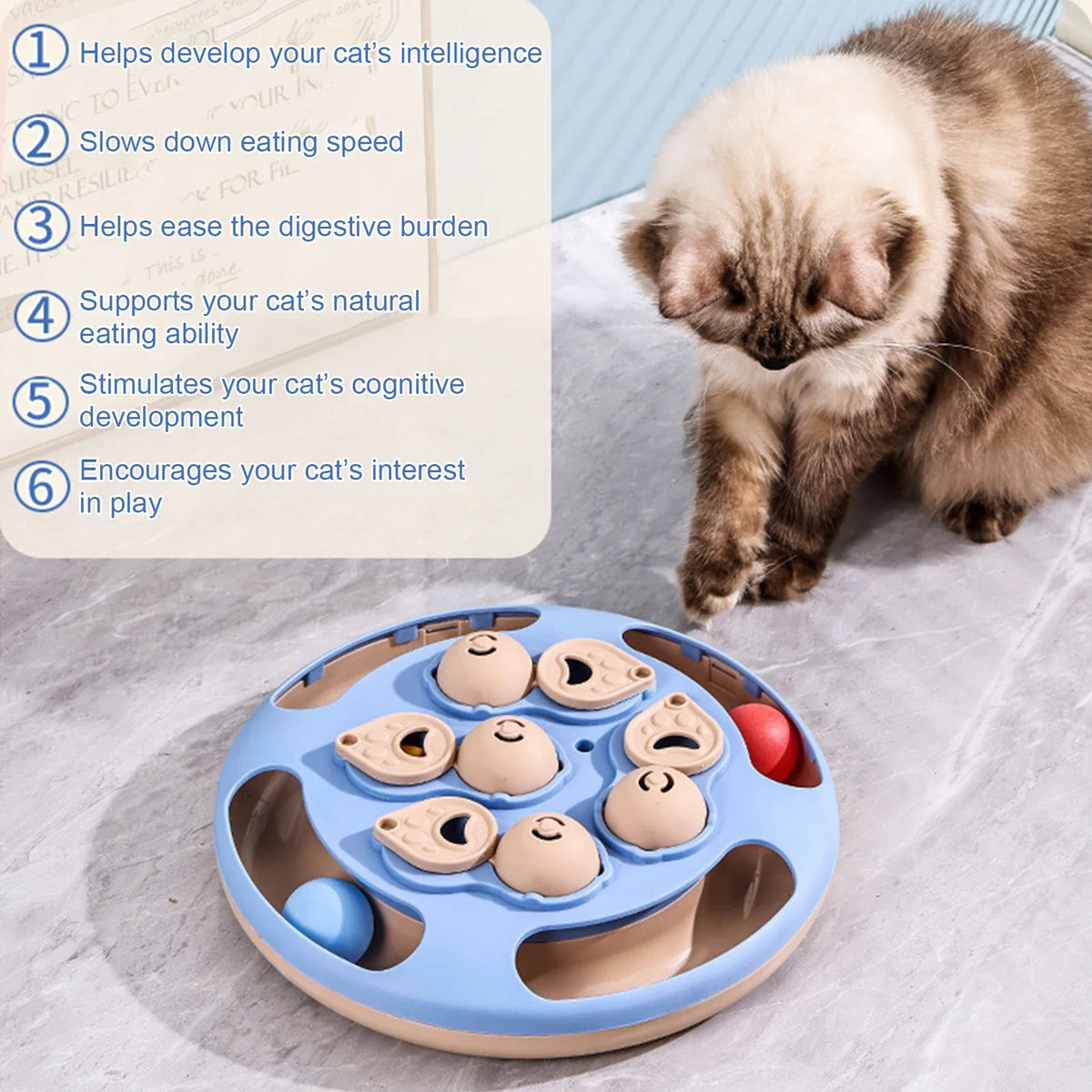2-in-1 Cat Treat Puzzle Feeder Non-Slip Smart Cat Puzzle Toy Interactive Cat Turntable Slow Food Dispenser for Cats and Dogs