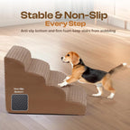 Extra Wide 4 Steps Dog Stairs for Bed & Couch 18' H, More Stable Non-Slip Dog Ramps with Gentle Slopes, Stylish Indoor Pet Steps