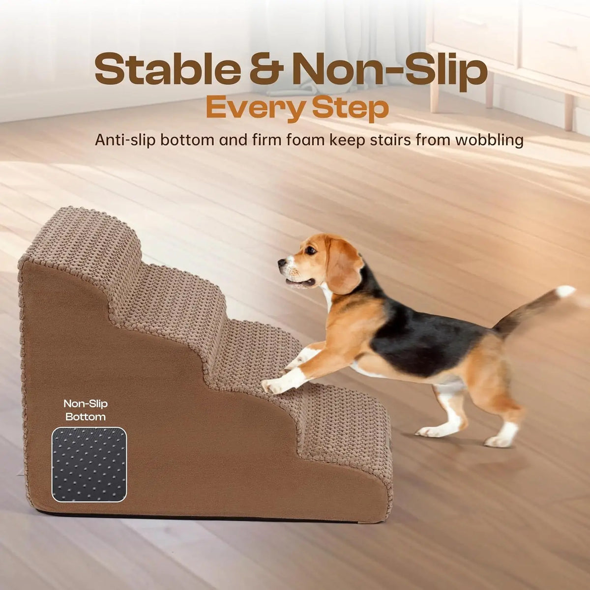 Extra Wide 4 Steps Dog Stairs for Bed & Couch 18' H, More Stable Non-Slip Dog Ramps with Gentle Slopes, Stylish Indoor Pet Steps