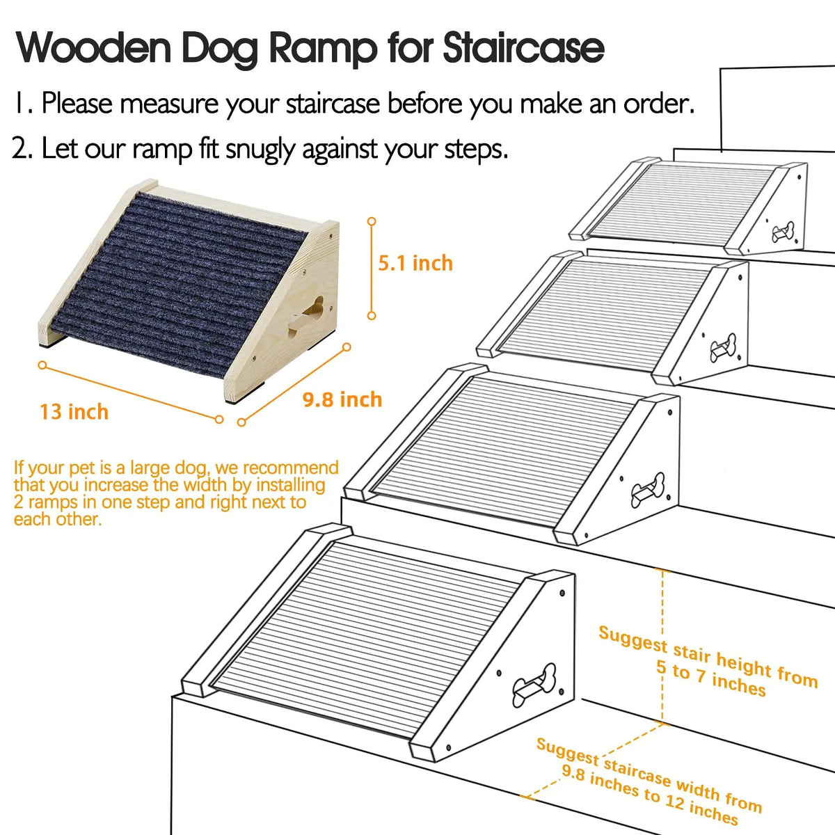Wooden Dog Stair Ramp for Small to Medium Dogs, Indoor Pet Climbing Ladder with Anti-Slip Surface, Cat Ramp, Dark Grey and Wood