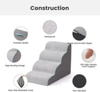 4-Step Dog Stairs for Small Dogs 18.5" H, Curved 4-Step Pet Stairs, Dog Steps for High Bed (18-20 in), Couch with
