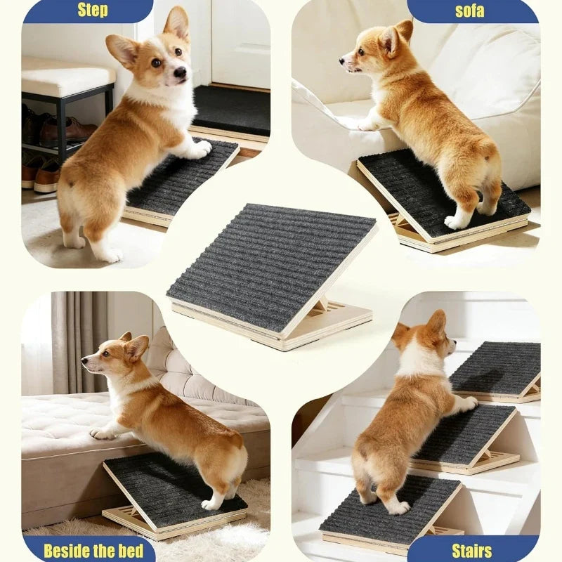 Foldable Wood Pet Ramp Non-Slip Striped Steps Adjustable Cat & Dog Ladder for Bed Access Portable Climbing Aide for Elderly Pets