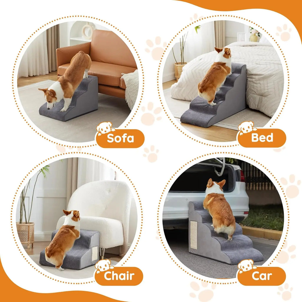 Dog Stairs for Small Dogs, 4-Step Dog Ramp for Bed 19.7' H, Dogs Steps for Bed, Couch, Pet Stairs with Non-Slip Bottom Design, C