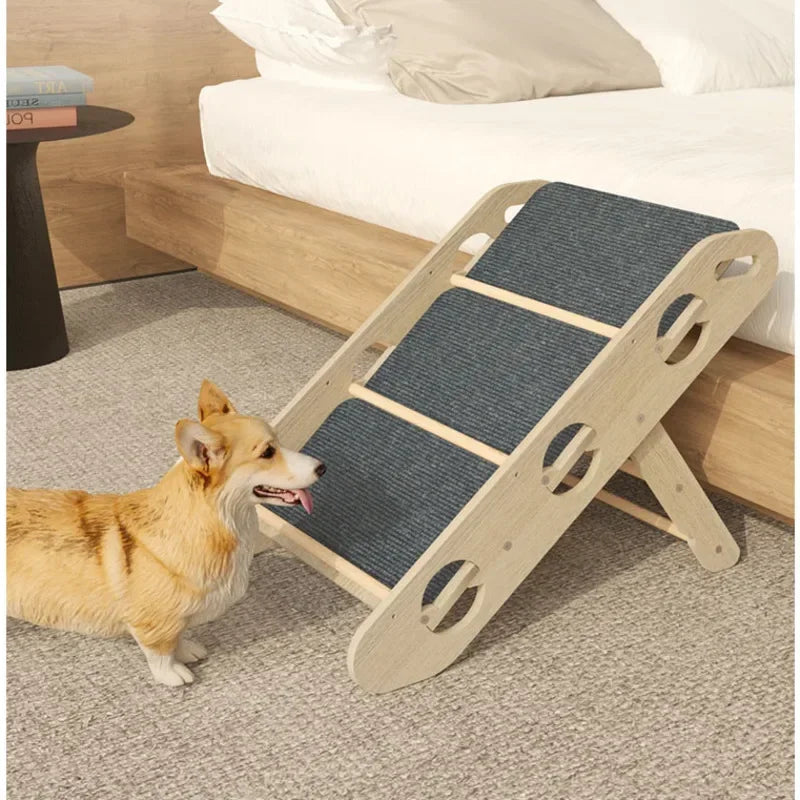 Solid Wood Folding Climbing Ladder for Elderly Dogs Anti-Slip Step Stool Pet Ramp for Sofa Bedside Strong Load-Bearing Dog Ramps