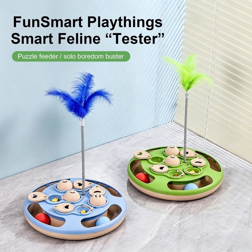 2-in-1 Cat Treat Puzzle Feeder Non-Slip Smart Cat Puzzle Toy Interactive Cat Turntable Slow Food Dispenser for Cats and Dogs