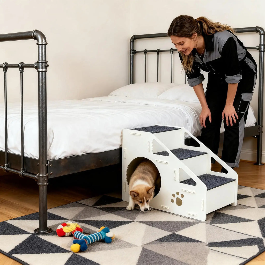 Pet Steps Non Slip Stairs for Small Medium Large Dogs Cats to Climb High Bed Sofa Couch with Storage Removable Washable Cover